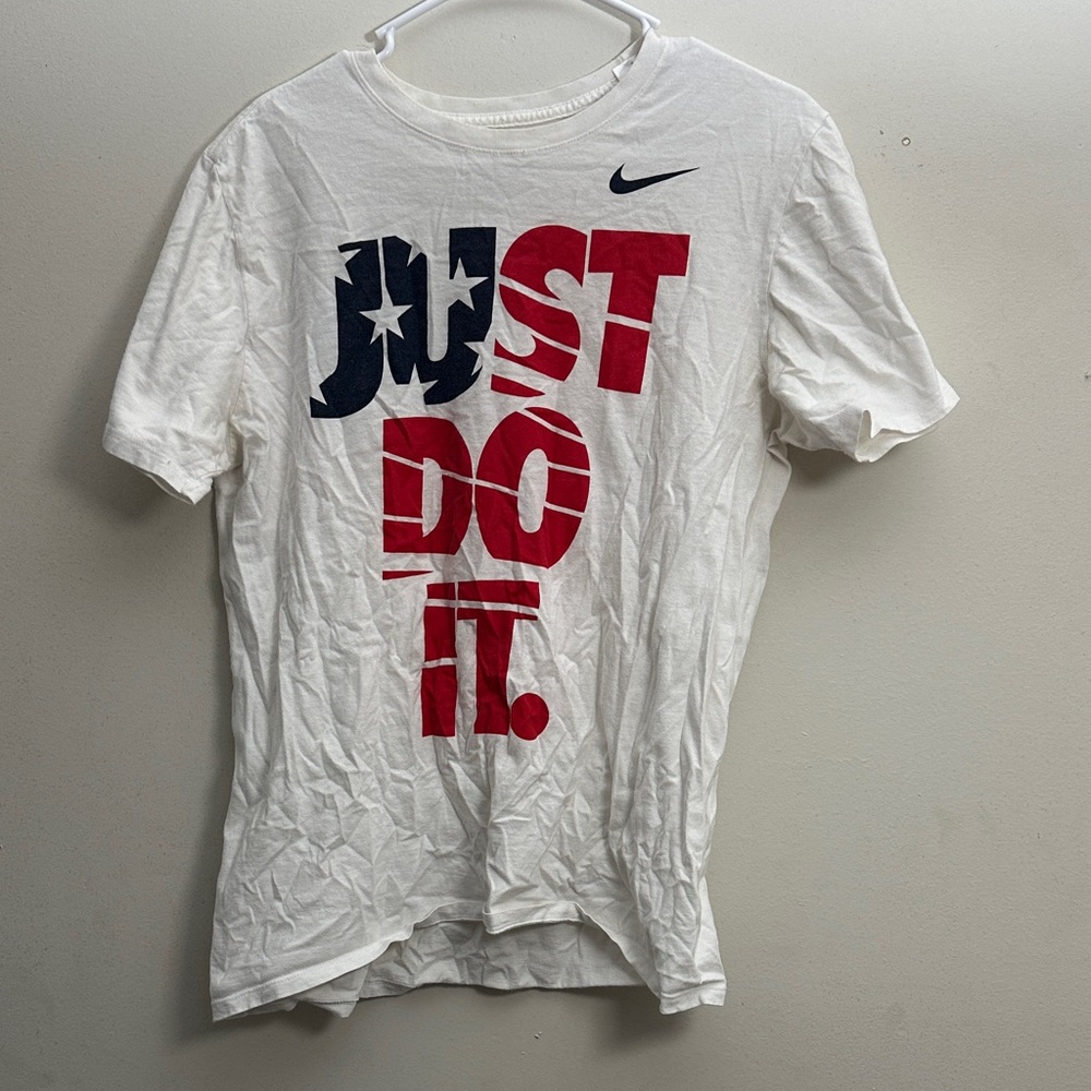 Nike White Tee with Red and Blue Graphic